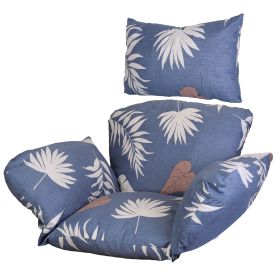 Egg Chair Cushion Hanging Basket Seat Cushion Thicken Soft Egg Swing Chair Pad Hanging Egg Chair Cushion with Headrest (Option: Blue_BeigeLeaf)