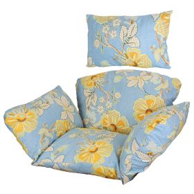 Egg Chair Cushion Hanging Basket Seat Cushion Thicken Soft Egg Swing Chair Pad Hanging Egg Chair Cushion with Headrest (Option: Blue_YellowLeaf)