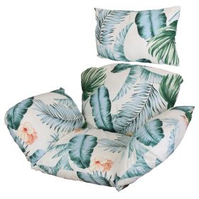 Egg Chair Cushion Hanging Basket Seat Cushion Thicken Soft Egg Swing Chair Pad Hanging Egg Chair Cushion with Headrest (Option: Beige_BlueLeaf)
