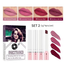4 pcs/set Cigarette Lipstick Set Long Lasting Lip Glaze Matte Lip Gloss Waterproof Lip Stick Tube Nude Lip Tint Makeup Cosmetics (Color: 4colors)